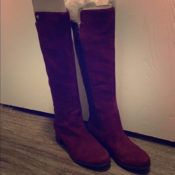 NIB Burgundy wine / Dark red suede knee high boots - Picture 1 of 11